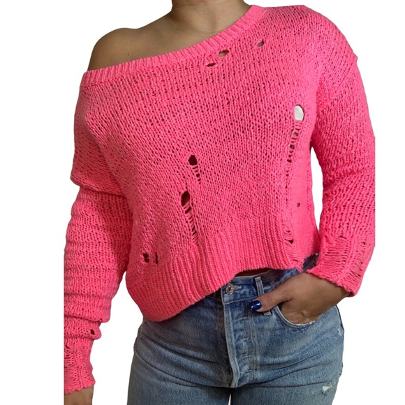Hollister Hot Pink Ripped Sweater 
